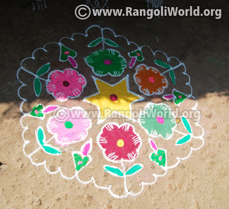 Flowers and star rangoli kolam 2016 jan 15
