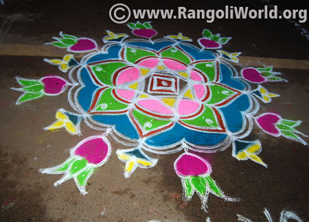 Lotus flower freehand rangoli design jan 2016