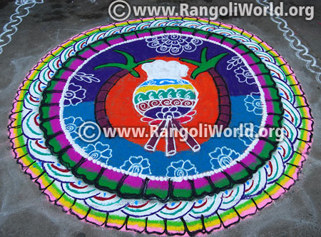 Pongal pot sugar cane rangoli jan 15 2016