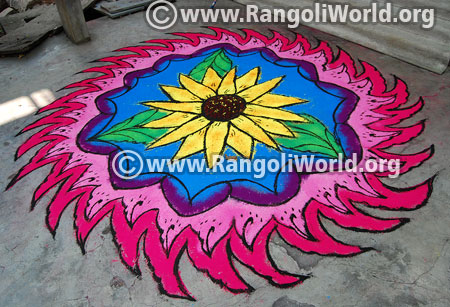 Sunflower rangoli design jan 2016