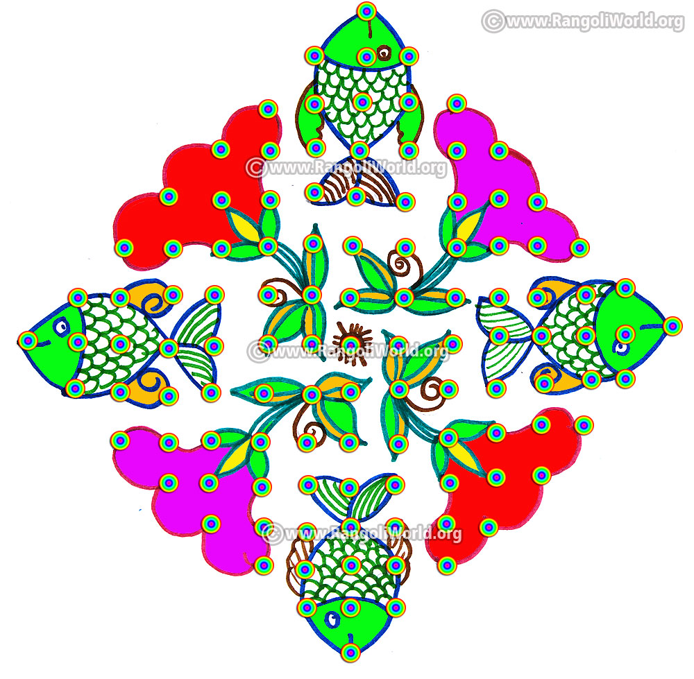 Fish and flowers kolam jan14 2017 with dots