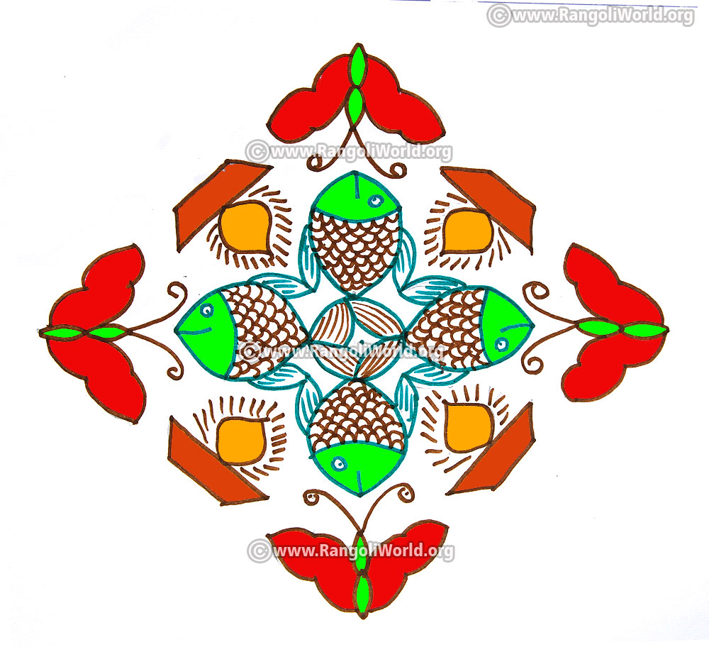 Fish butterfly deepam kolam design jan14 2017