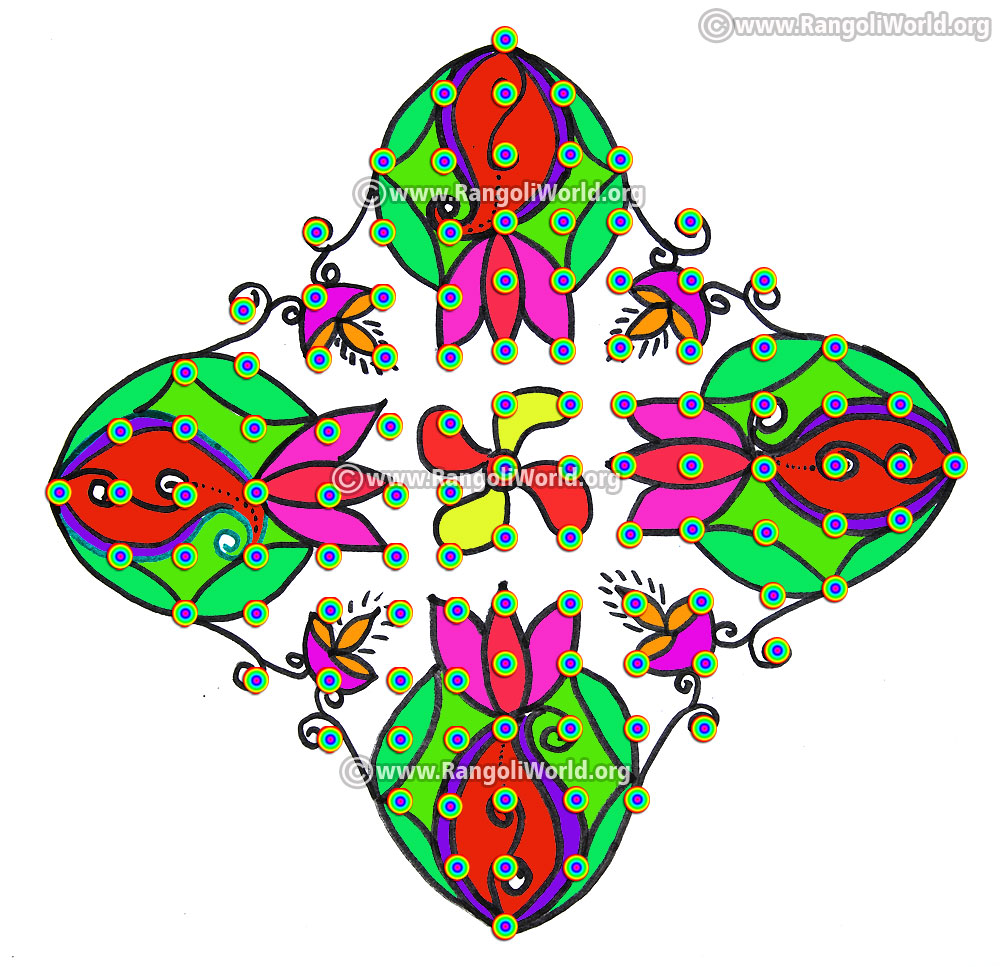 Flower kolam design jan14 2017 with dots