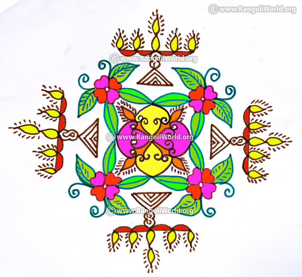 Lamp or Kuthu vilakku kolam designs gallery