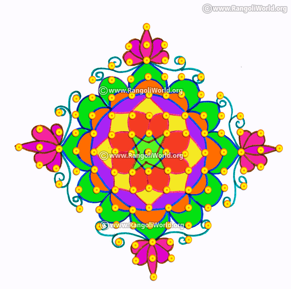 Lotus flower rangoli kolam jan 14 2017 with dots