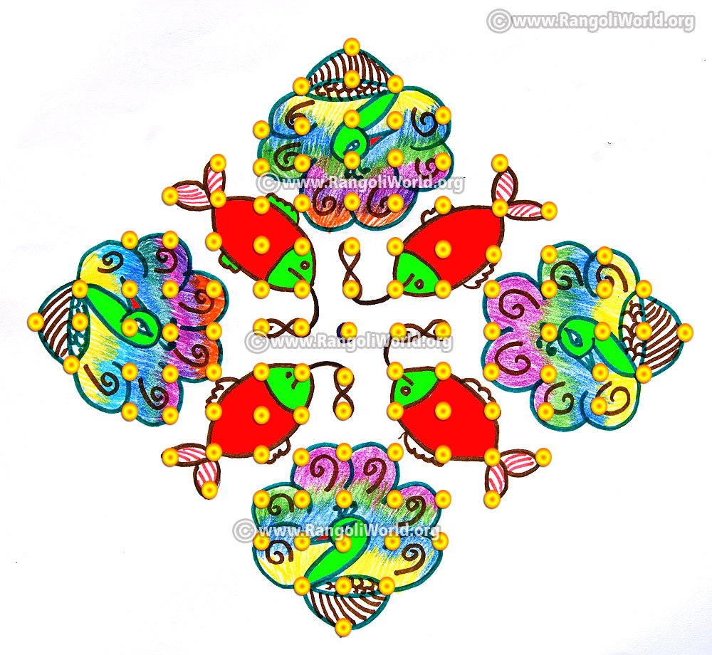 Peacock fish kolam jan14 2017 with dots