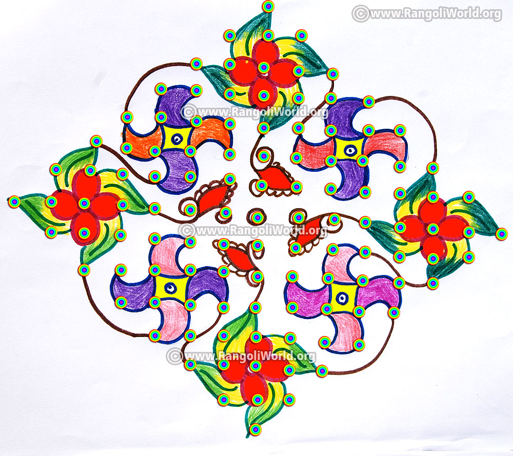 Fish and flowers kolam jan14 2017 with dots
