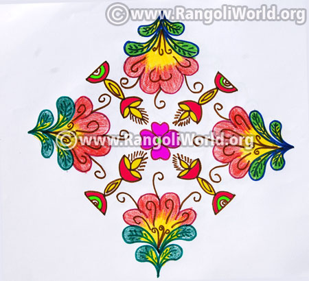 Deepam and flowers kolam pongal 2017