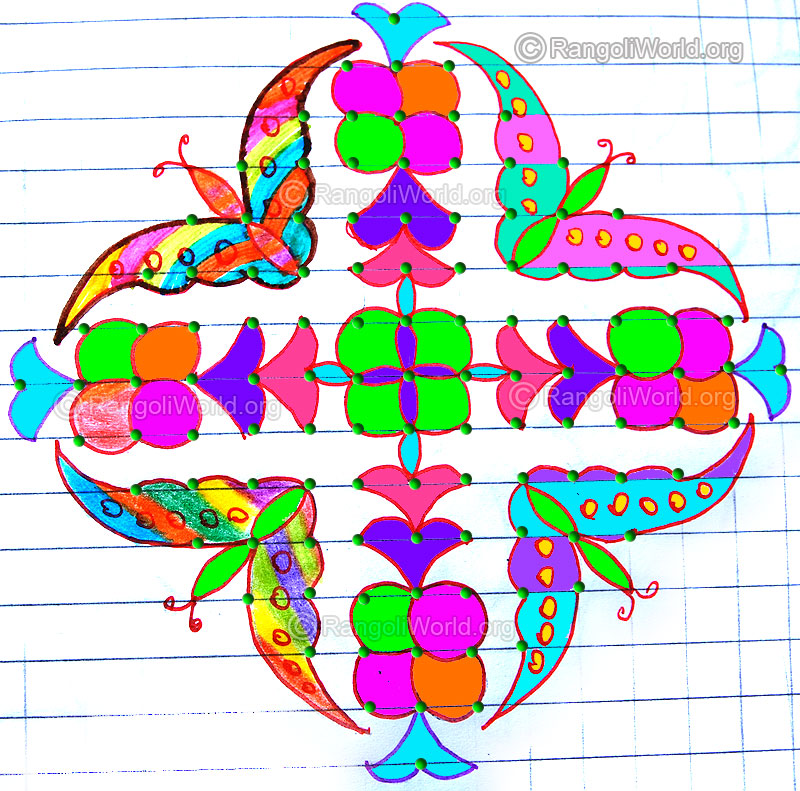 Flying butterfly kolam with dots