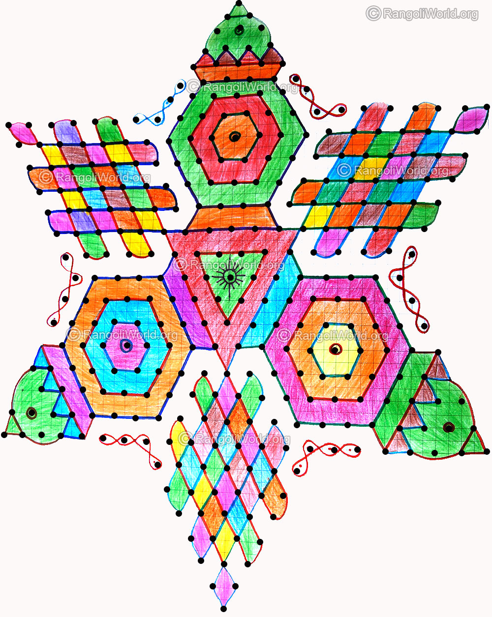 Kalasam and sikku kolam with dots