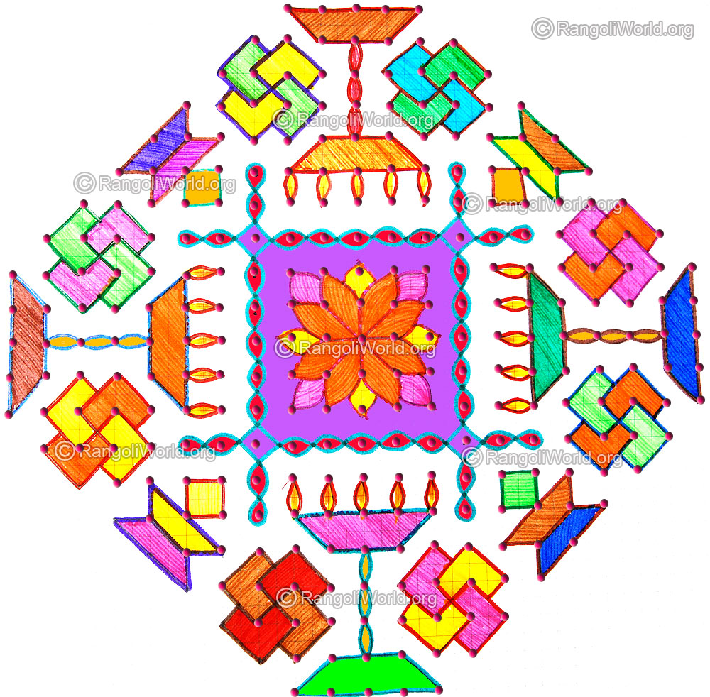 Kuthu vilakku,karthigai deepam & swastik kolam with dots