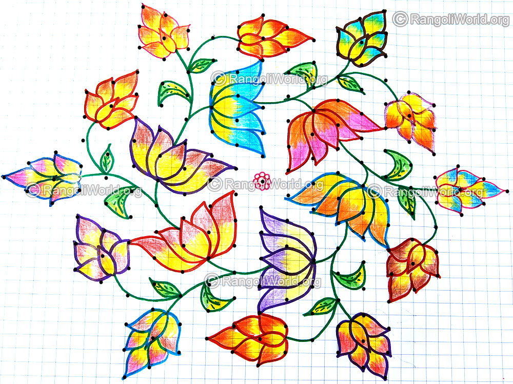 Lotus flower kolam for thai maasam with dots