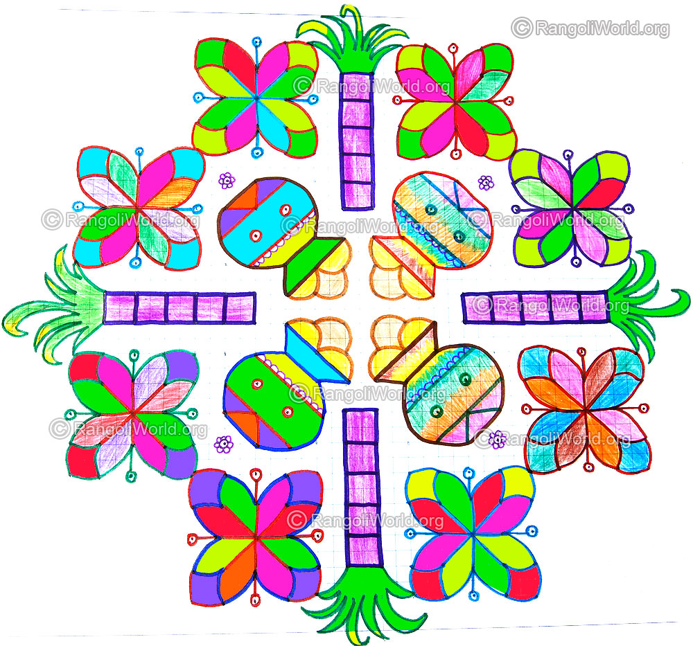 Pongal sugarcane kolam jan 2015