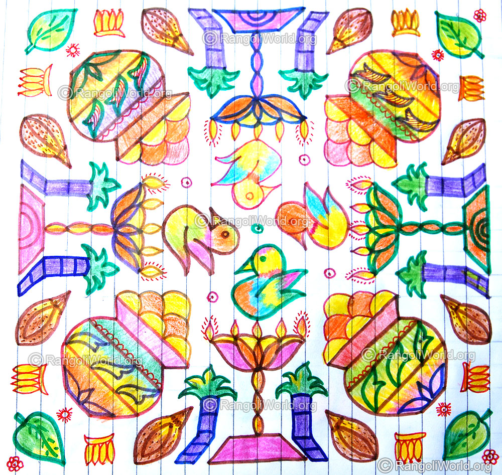 Pongal sugarcane lamp kolam
