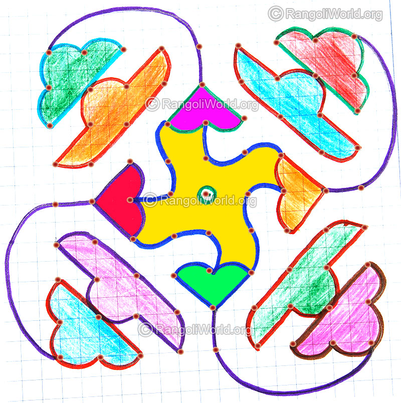 Simple flower kolam jan 2015 with dots