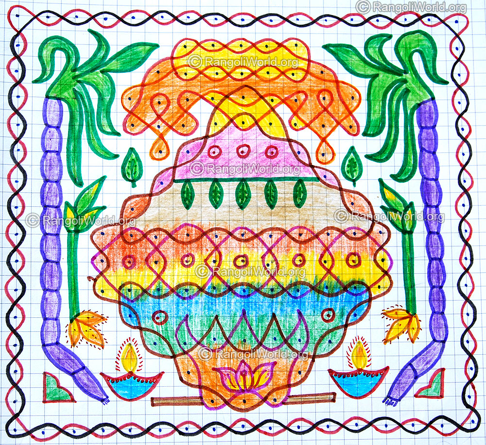 Traditional pongal festival pot sikku kolam