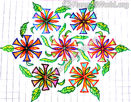 Flowers with wavy leaf kolam