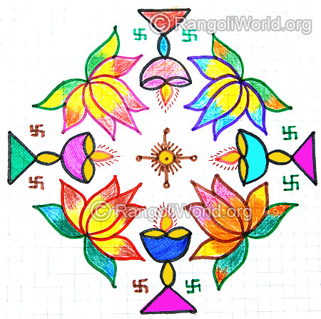 Kuthu vilakku lotus flower pooja kolam