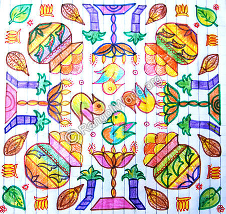 Pongal sugarcane lamp kolam