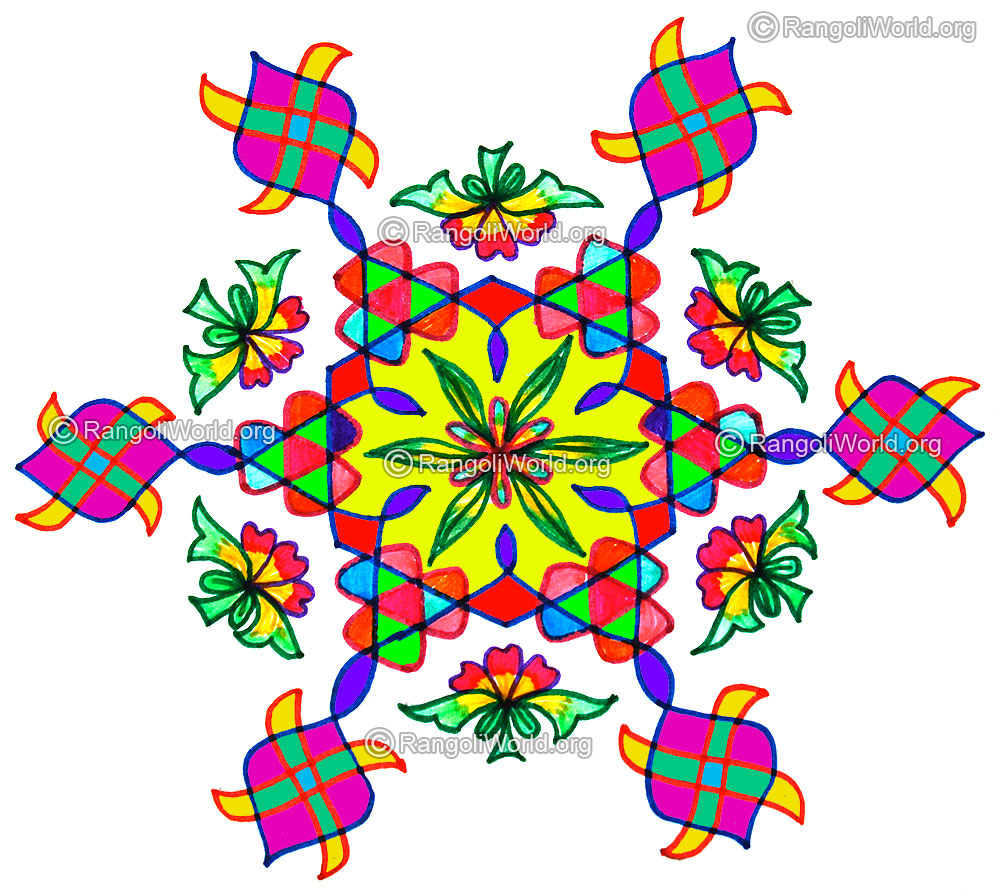 Flower swastika sikku pinnal kolam for pongal festival jan 2016