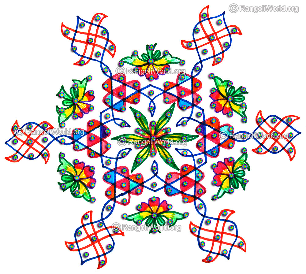 Flower swastika sikku pinnal kolam for pongal festival jan 2016 with dots