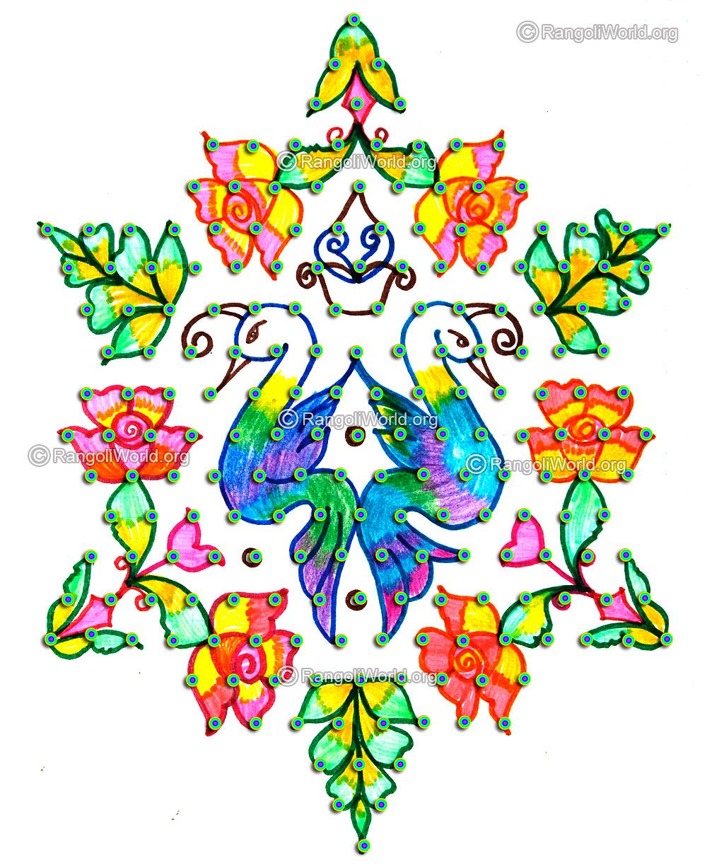 Peacock and rose kolam jan 2016 with dots