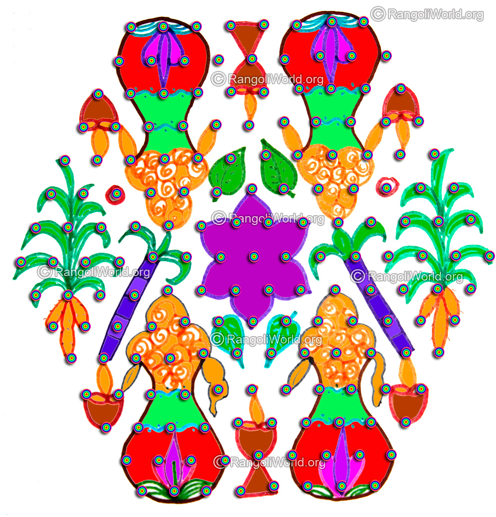 Pongal turmeric sugar cane kolam 2016 with dots