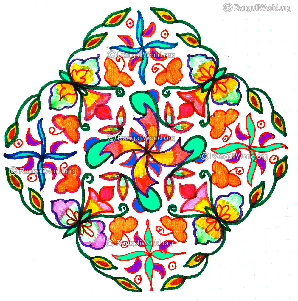 Swastika flowers kolam jan 2016 for pongal festival