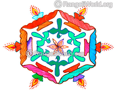 Deepam lamp and love birds latest kolam 2016