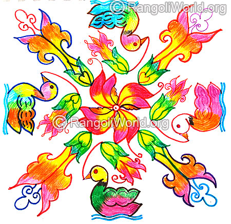 Duck and flowers kolam latest design 2016