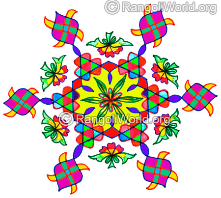 Flower swastika sikku pinnal kolam for pongal festival jan 2016