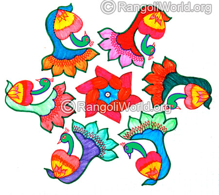 Peacock kolam for pongal festival jan 2016