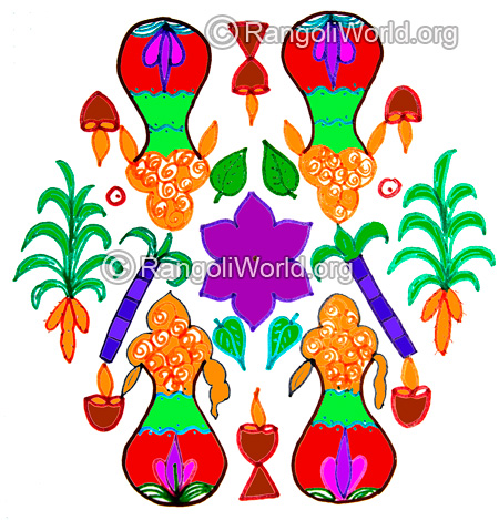 Pongal turmeric sugar cane kolam 2016