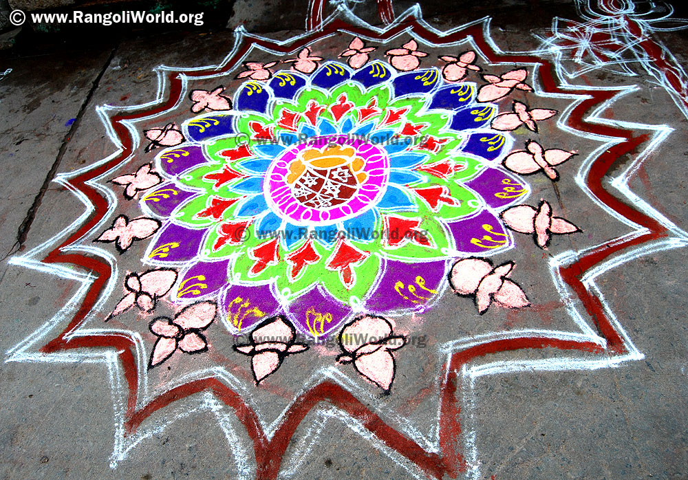 Freehand Pongal Rangoli With Kalasam