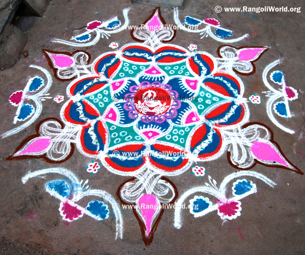 Freehand Rangoli with Deepam