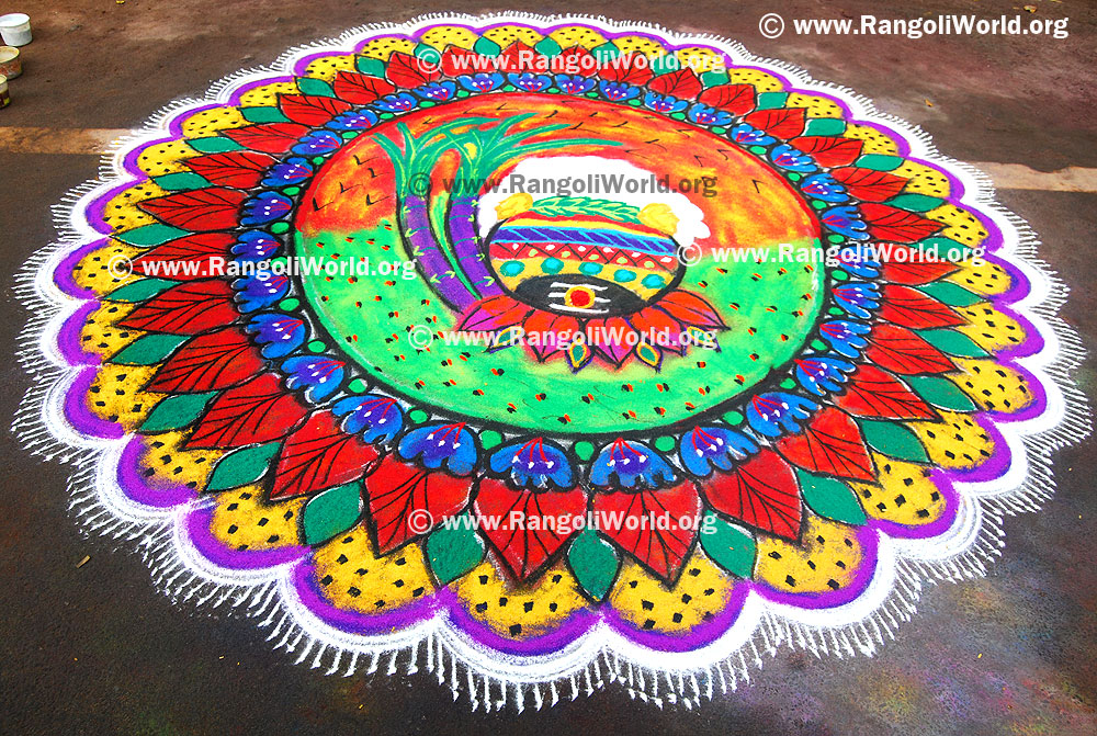 Pongal Rangoli With SugarCane