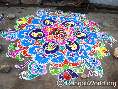 Freehand Rangoli with Mango shapes