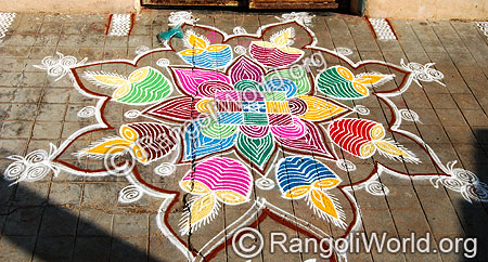 Freehand Pooja Rangoli with deepam
