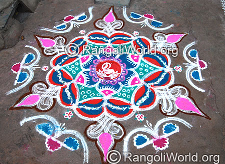 Freehand Rangoli with Deepam