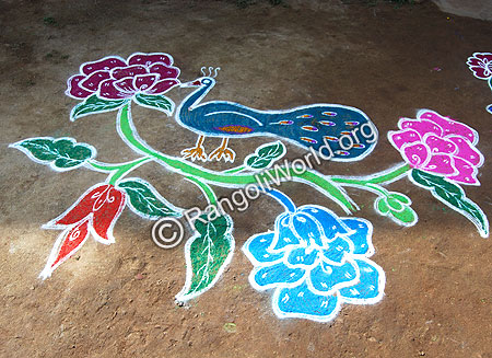 Peacock Freehand Rangoli
