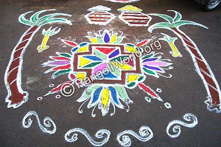 Pongal Pot and Freehand Rangoli