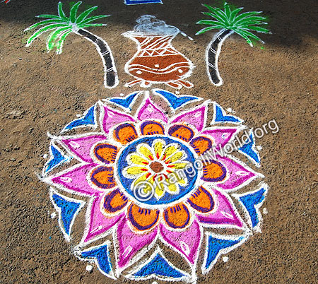 Pongal Pot with Freehand Rangoli theme