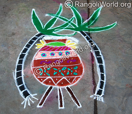 Pongal Pot with turmeric tie Rangoli