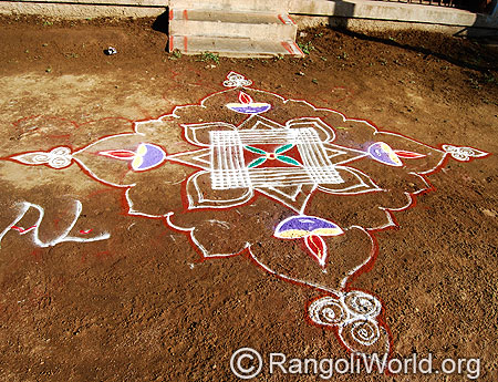 Pooja Freehand Rangoli with Deepam