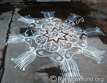 Pooja Rangoli with Lotus Flower