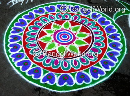 Beautiful flowers freehand rangoli for thai pongal