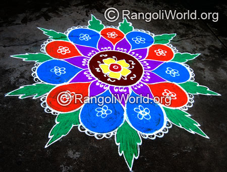 Big flower leaf freehand rangoli jan2015