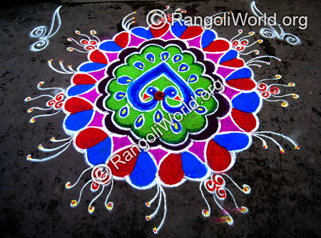 Peacock in love freehand rangoli jan2015