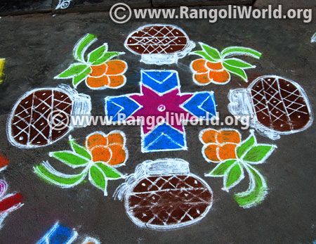 Pongal pot flower kolam design 2017