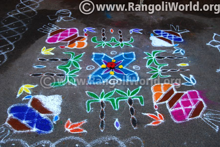 Pongal pot sugarcane kolam design 2017